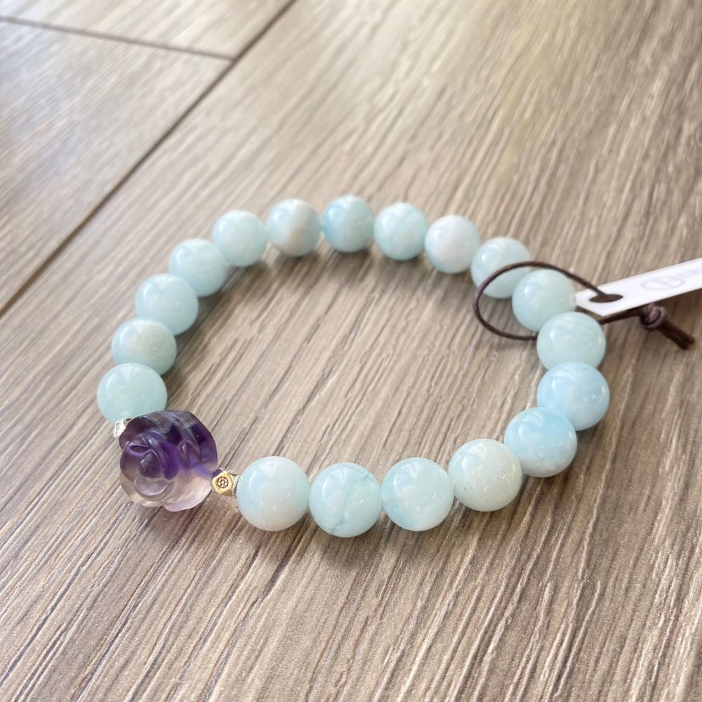 Crystalbabyhkyyc 🔮 Aquamarine with Rose Fluorite bracelets